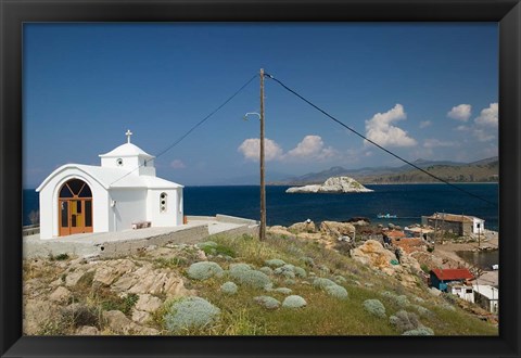 Framed Agios Pantelemonos Waterfront Church, Gavathas, Lesvos, Mithymna, Greece Print