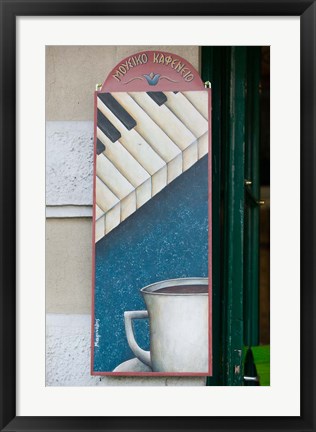 Framed Cafe Sign, Lesvos, Mytilini, Aegean Islands, Greece Print