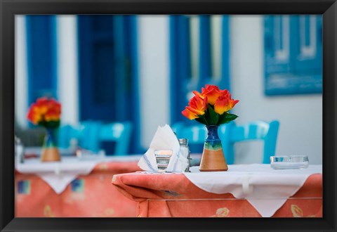 Framed Cafe Table, Kokkari, Samos, Aegean Islands, Greece Print