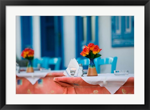 Framed Cafe Table, Kokkari, Samos, Aegean Islands, Greece Print