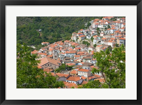 Framed Hillside Town View, Agiasos, Lesvos, Mytilini, Aegean Islands, Greece Print