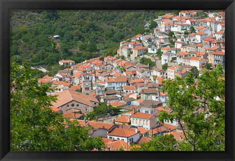 Framed Hillside Town View, Agiasos, Lesvos, Mytilini, Aegean Islands, Greece Print