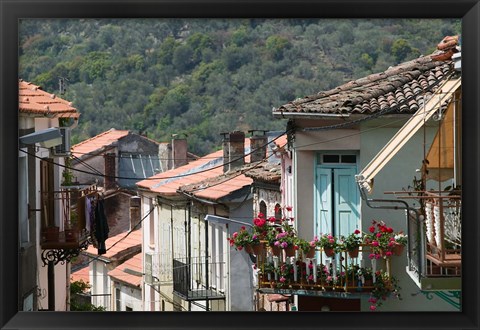 Framed Mountain Town, Agiasos, Lesvos, Mytilini, Aegean Islands, Greece Print