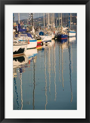 Framed Sailboat Reflections, Southern Harbor, Lesvos, Mithymna, Northeastern Aegean Islands, Greece Print