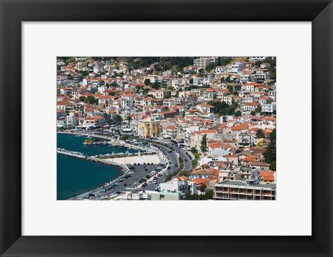 Framed Town View with Harbor, Vathy, Samos, Aegean Islands, Greece Print