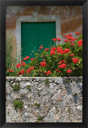 Framed Vacation Villa Wall with Flowers, Matsoukata, Kefalonia, Ionian Islands, Greece Print