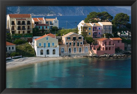 Framed Waterfront Resort Houses, Assos, Kefalonia, Ionian Islands, Greece Print