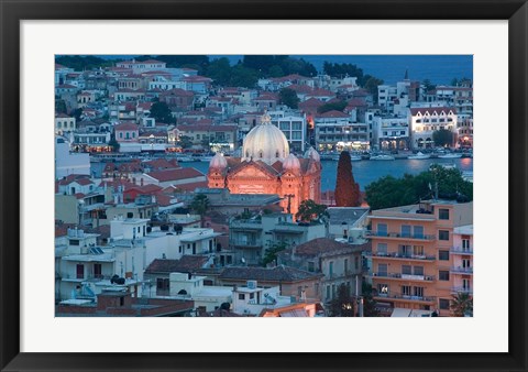 Framed Waterfront View of Southern Harbor and Agios Therapon Church, Lesvos, Mytilini, Aegean Islands, Greece Print