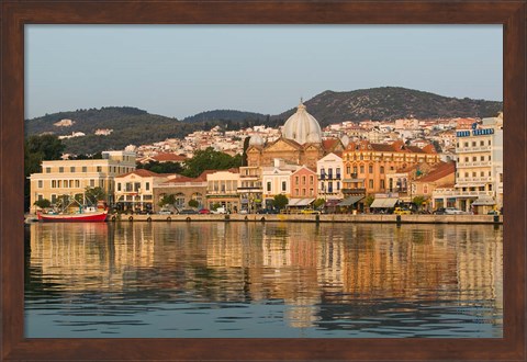 Framed Waterfront View of Southern Harbor, Lesvos, Mithymna, Northeastern Aegean Islands, Greece Print