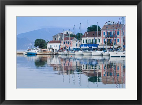 Framed Yacht Harbor, Fiskardo, Kefalonia, Ionian Islands, Greece Print