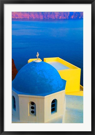 Framed Beautiful Church with Blue Roof, Oia, Santorini, Greece Print