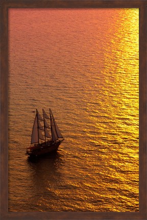 Framed Big masked sailboat, Oia, Santorini, Greece Print