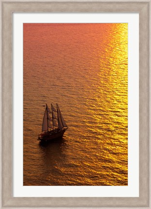 Framed Big masked sailboat, Oia, Santorini, Greece Print