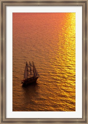 Framed Big masked sailboat, Oia, Santorini, Greece Print