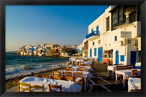 Framed Little Venice, Mykonos, Greece Print