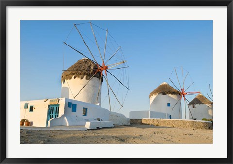 Framed Mykonos, Greece Famous five windmills at sunrise Print