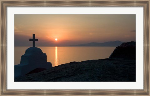 Framed Greece, Mykonos, Hora, Greek Orthodox church Print