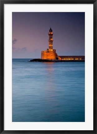 Framed Greece, Crete, Chania, Harbor, Venetian Lighthouse Print