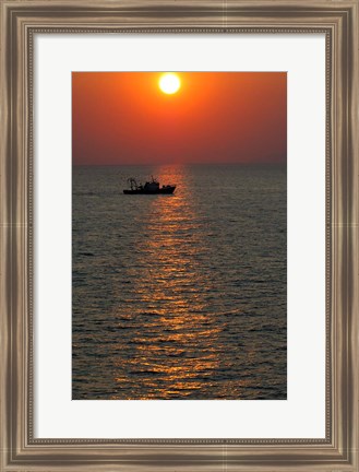 Framed Greece, Crete, Aegean sunset, Fishing Boat Print