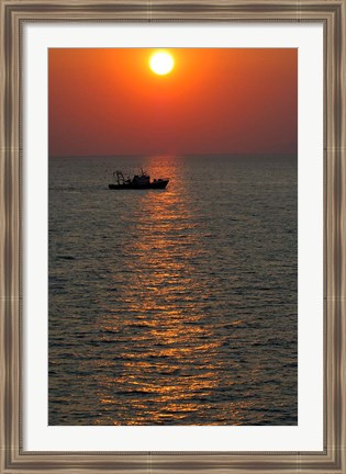 Framed Greece, Crete, Aegean sunset, Fishing Boat Print