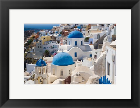 Framed Blue Domed Churches, Oia, Santorini, Greece Print