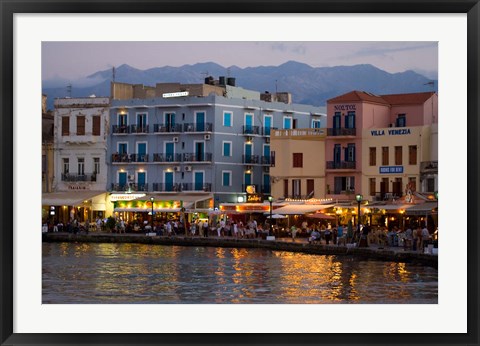 Framed Evening Light along the Old Harbor, Chania, Crete, Greece Print