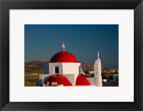 Framed Greece, Mykonos, Red Dome Church Chapels Print