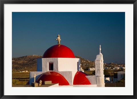 Framed Greece, Mykonos, Red Dome Church Chapels Print