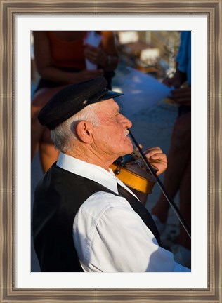 Framed Older Gentleman Playing The Violin, Imerovigli, Santorini, Greece Print