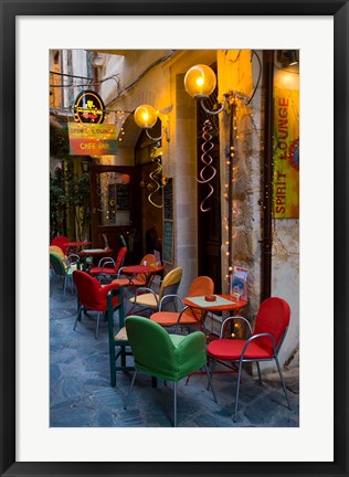 Framed Outdoor Cafe Seating, Chania, Crete, Greece Print