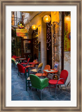 Framed Outdoor Cafe Seating, Chania, Crete, Greece Print