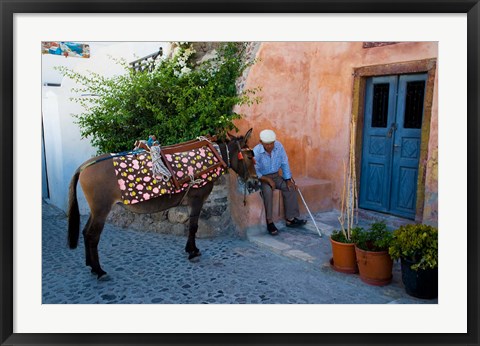 Framed Resting Elderly Gentleman, Oia, Santorini, Greece Print