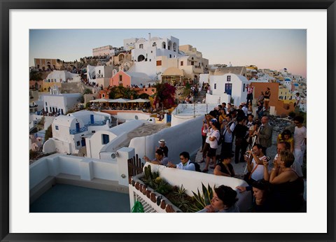 Framed Sunset and The Tourists, Oia, Santorini, Greece Print