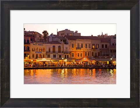 Framed Old Harbor, Chania, Crete, Greece Print