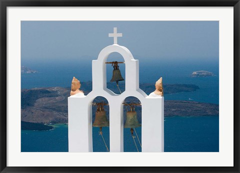 Framed Greece, Santorini White Church Bell Tower Print