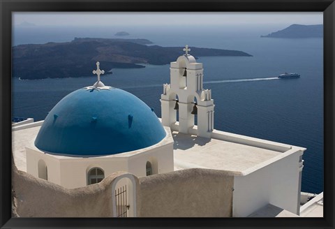 Framed Greek Orthodox Church and Aegean Sea, Santorini, Greece Print