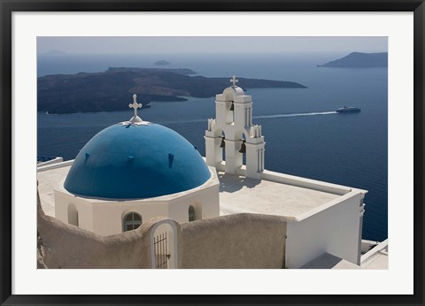 Framed Greek Orthodox Church and Aegean Sea, Santorini, Greece Print