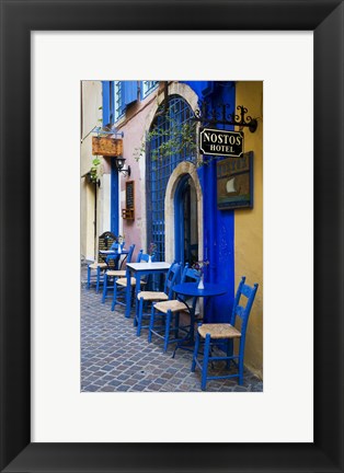 Framed Colorful Blue Doorway, Chania, Crete, Greece Print