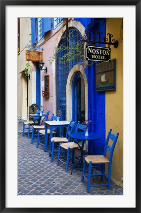 Framed Colorful Blue Doorway, Chania, Crete, Greece Print