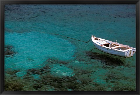 Framed Boat in Harbor, Lakonian Mani, Areolopi, Peloponnese, Greece Print