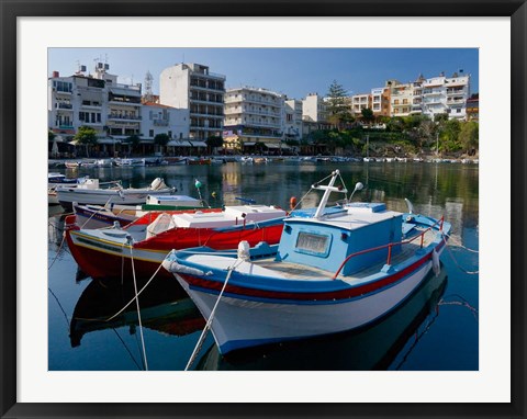 Framed Boats on The Lake, Agios Nikolaos, Crete, Greece Print