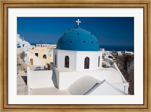 Framed Blue Domed Church, Imerovigli, Santorini, Greece Print