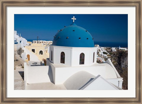 Framed Blue Domed Church, Imerovigli, Santorini, Greece Print