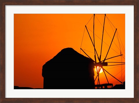 Framed Sunrise with Mykonos Windmills, Mykonos, Cyclades Islands, Greece Print