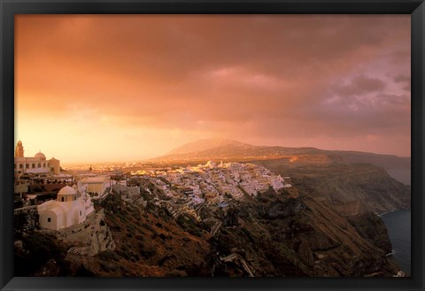 Framed Town View at Dawn, Thira, Santorini, Cyclades Islands, Greece Print