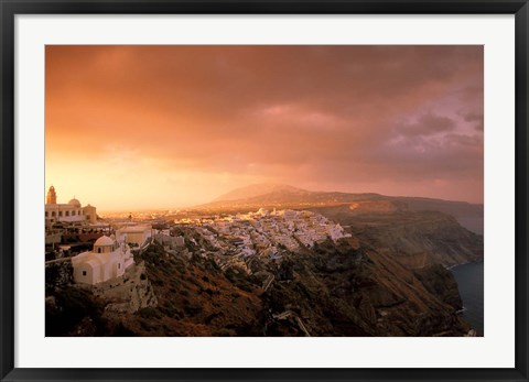 Framed Town View at Dawn, Thira, Santorini, Cyclades Islands, Greece Print