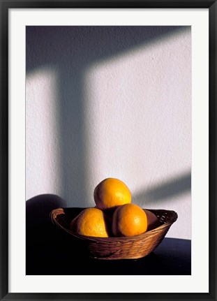 Framed Oia, Santorini, Greece, Oranges in a Basket Print