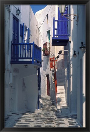 Framed Cobblestone Alley, Santorini, Greece Print