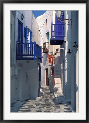 Framed Cobblestone Alley, Santorini, Greece Print