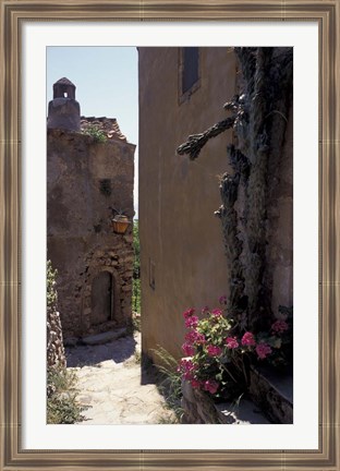 Framed Narrow cobblestone Pathway, Monemvasia, Greece Print